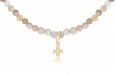 Gemstone Bead Bracelet - Botswana Agate - Signature Cross Small Gold Charm | EnewtonΩ®