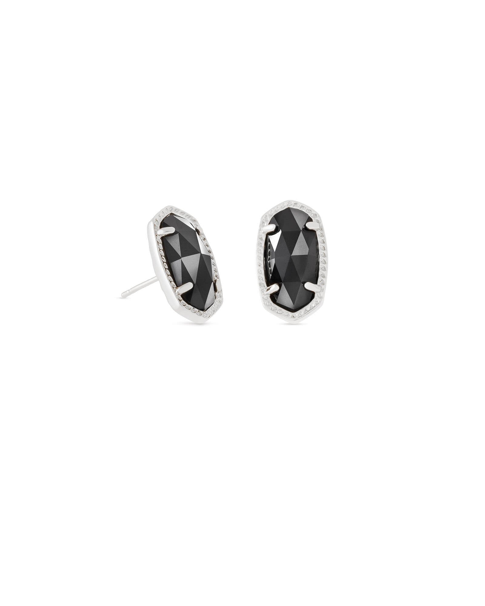 Ellie Rhodium - Black Opaque Glass Earrings