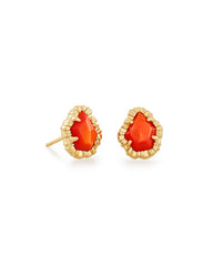 Tessa Small Stud Earrings Gold - Papaya Mother of Pearl Front View