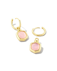 Davie Intaglio Huggie Earrings In Gold Pink Opalite Dragonfly.
