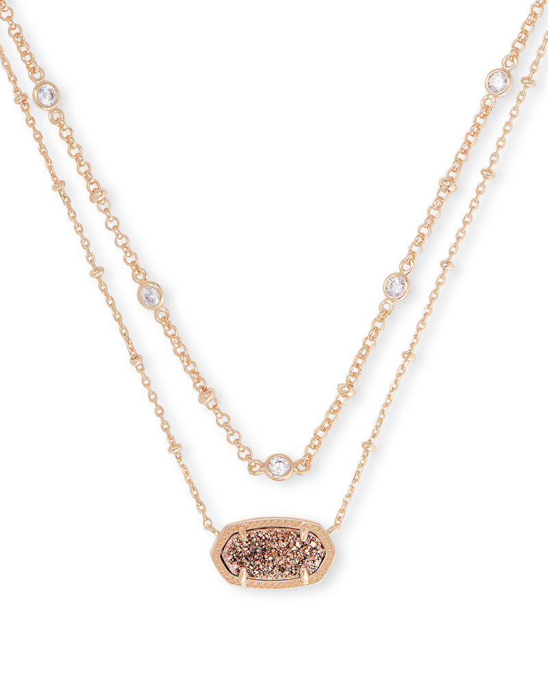 Elisa Rose Gold - Rose Gold Drusy Multi Strand Necklace Front View