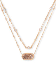 Elisa Rose Gold - Rose Gold Drusy Multi Strand Necklace Front View