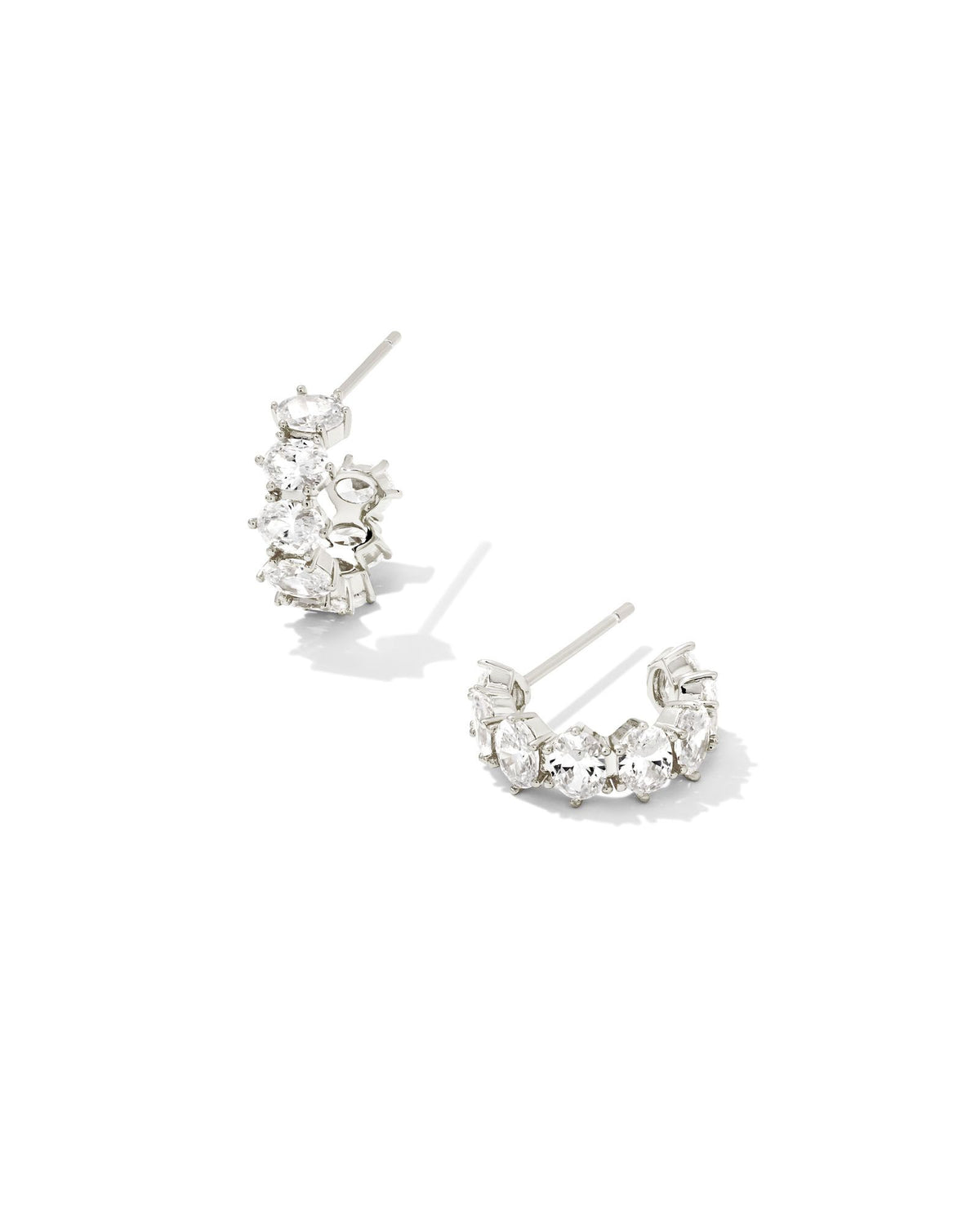 Kendra Scott Cailin Crystal Huggie Earrings Rhodium Metal White.