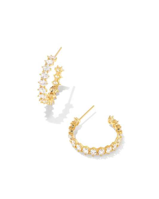 Kendra Scott Cailin Crystal Hoop Earrings In Gold Metal White Cz. 1600