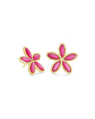 Kyla Flower Stud Earring Gold - Raspberry Mother of Pearl Front View