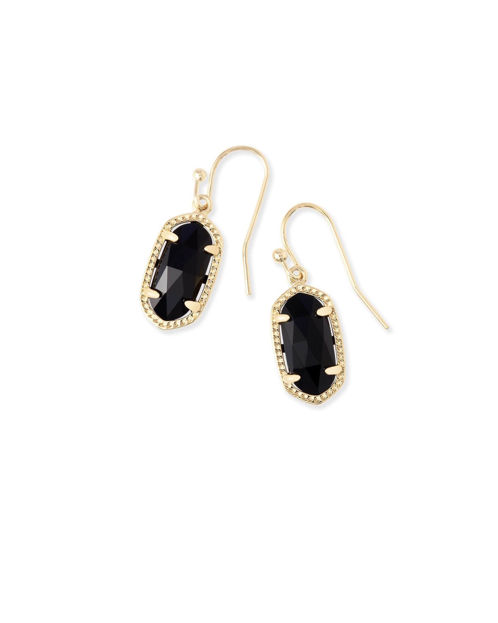 Lee Gold Drop Earrings - Black Opaque Glass