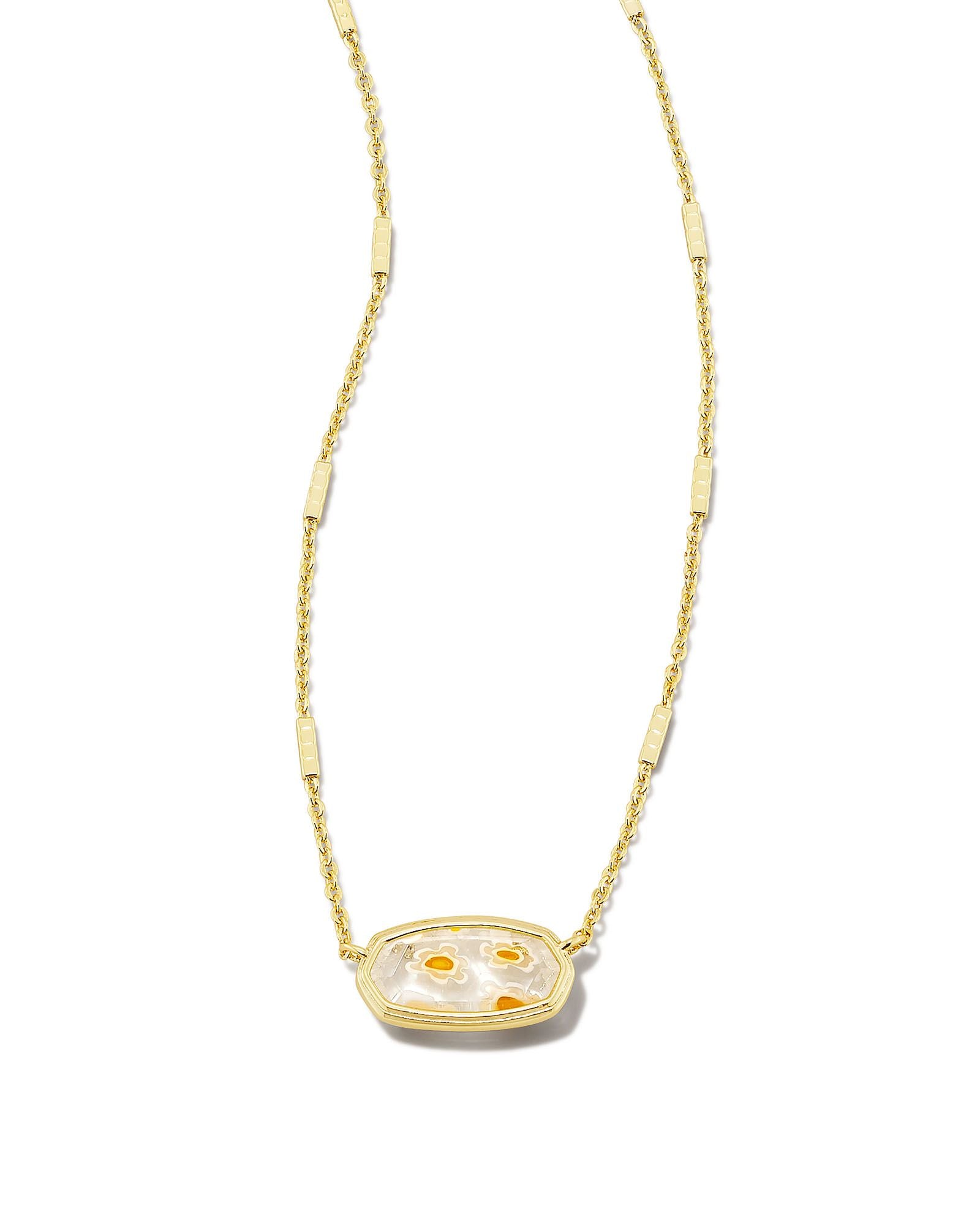 Framed Elisa Short Pendant Necklace In Gold White Mosiac Glass