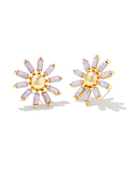 Kendra Scott Madison Daisy Stud Earrings In Gold Pink Opal Crystal.