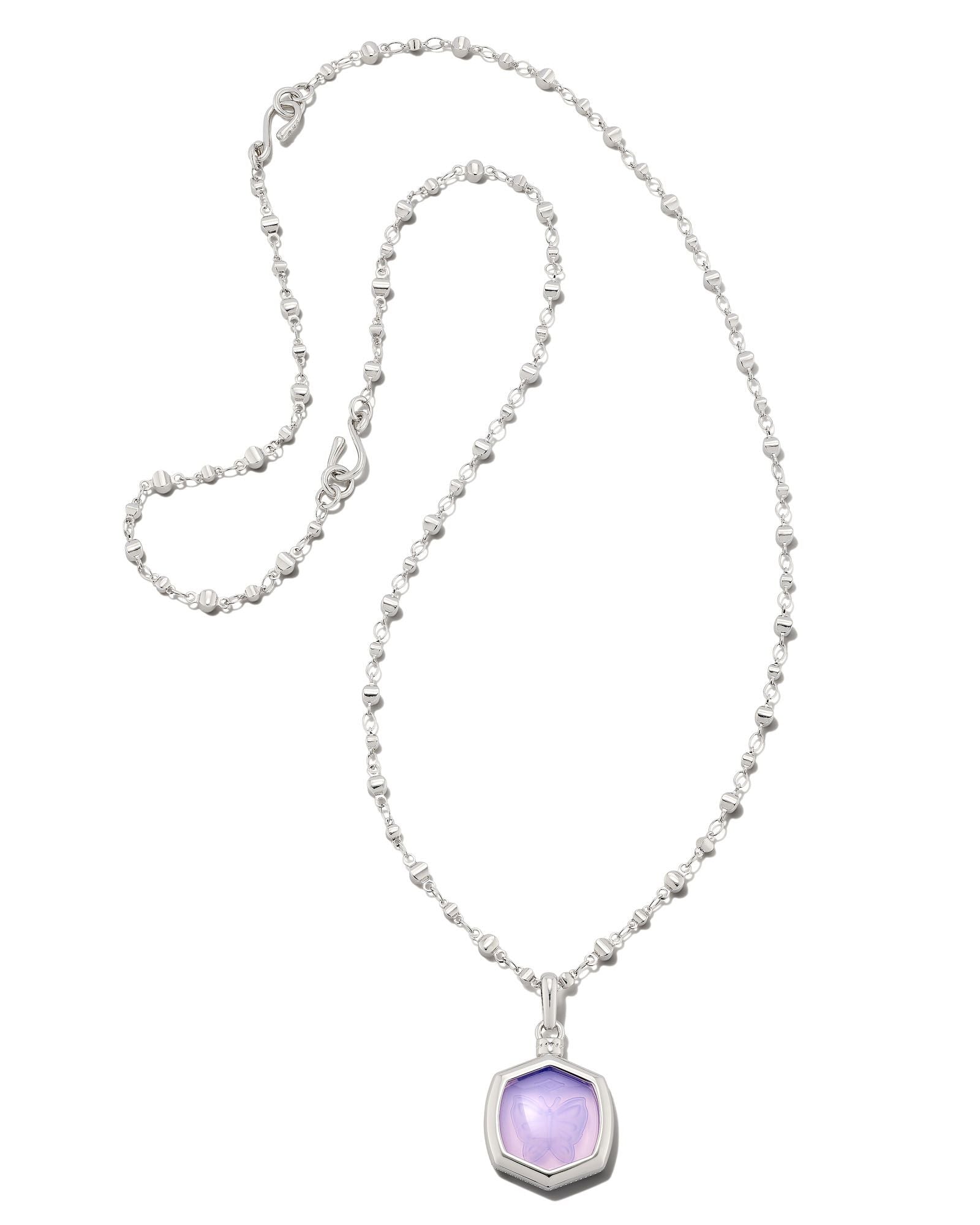 Davie Intaglio Pendant Necklace In Rhodium - Lavender Opalite Butterfly