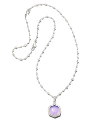 Kendra Scott Davie Intaglio Pendant Necklace In Rhodium Lavender Opalite Butterfly with a full view of the chain.