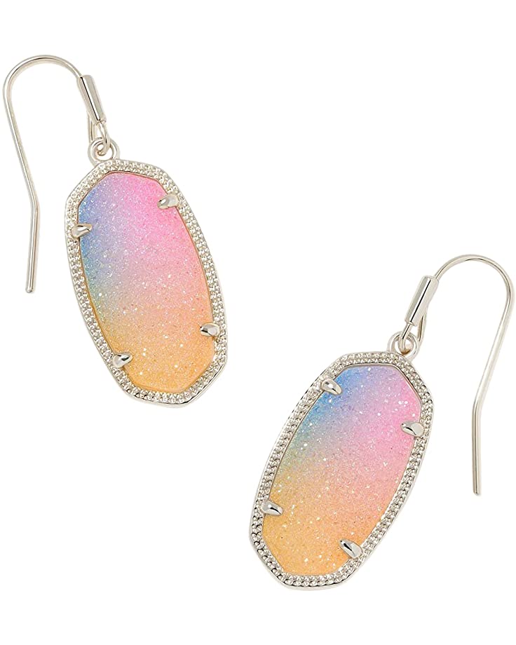 Kendra Scott Dani Drop Earrings Rhodium Pink Watercolor Drusy