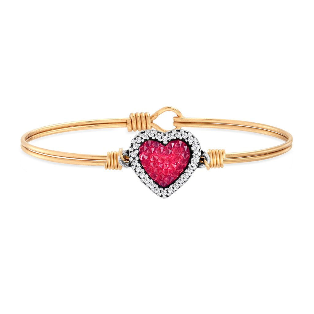Heart Bangle Bracelet with Red Crystal Rocks