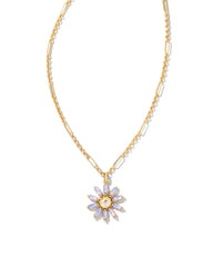 Kendra Scott Madison Daisy Short Pendant Necklace In Gold Pink Opal Crystal.