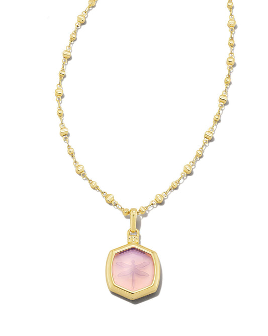 Kendra Scott Davie Intaglio Pendant Necklace In Gold Pink Opalite Dragonfly. 1600