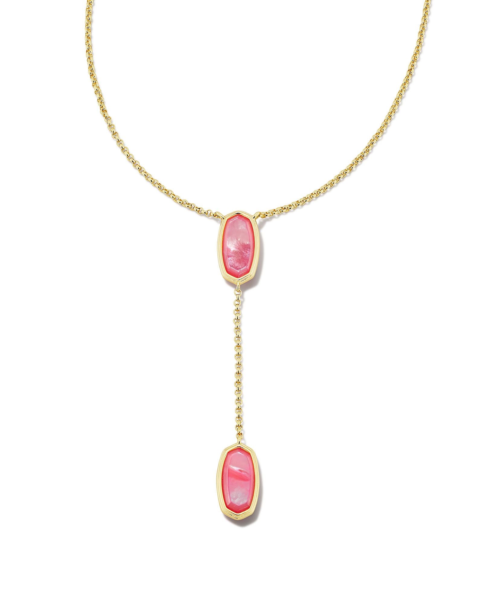 Kendra Scott Framed Elisa Y Necklace Gold Peony Mother Of Pearl.