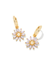Kendra Scott Madison Daisy Huggie Earrings In Gold Pink Opal Crystal.