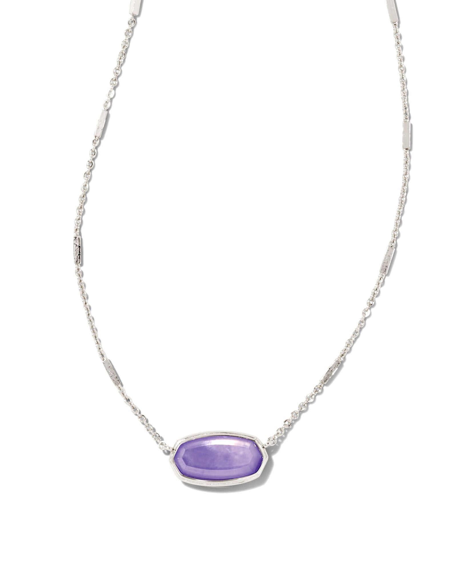 Kendra Scott Framed Elisa Short Pendant Necklace In Rhodium Lavender Opalite Illusion.