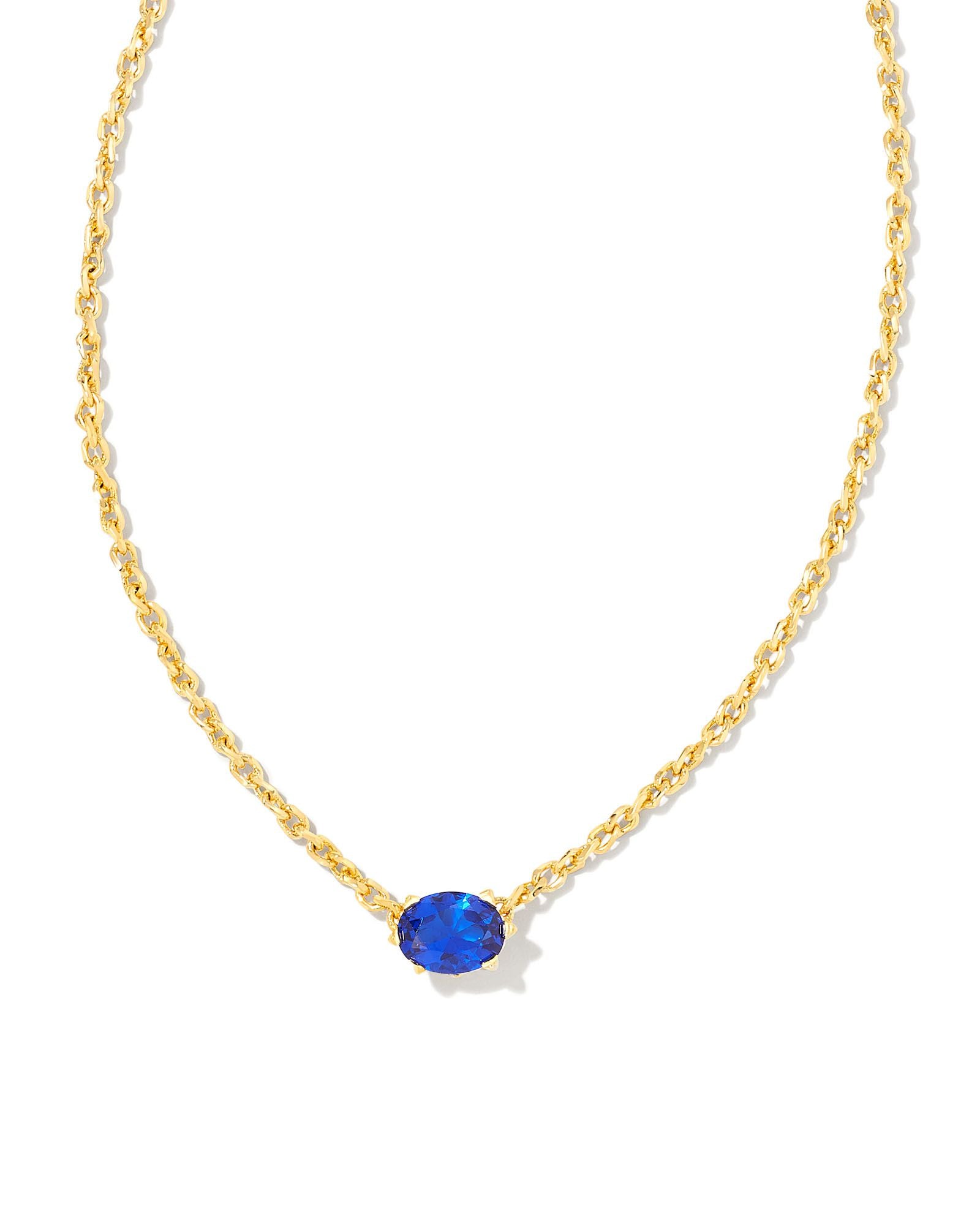 Kendra Scott Cailin Crystal Pendant Necklace In Gold Blue Crystal.