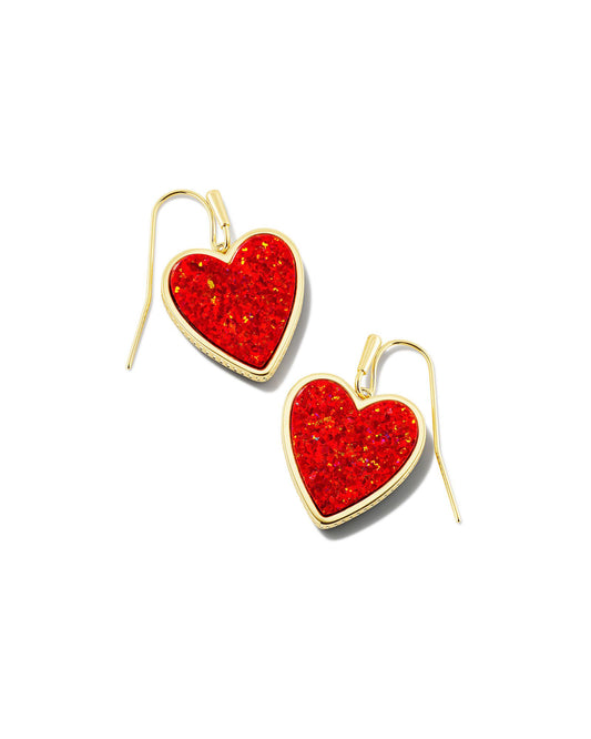 Heart Drop Earrings In Gold Red Kyocera Opal - Image 1 - Kendra Scott 1600
