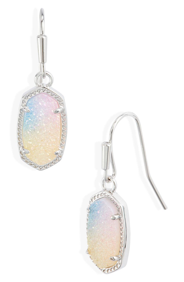 Lee Drop Earrings Rhodium - Pink Watercolor Drusy Front View