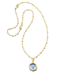 Kendra Scott Davie Intaglio Pendant Necklace In Gold Light Sky Blue Hummingbird, full length.