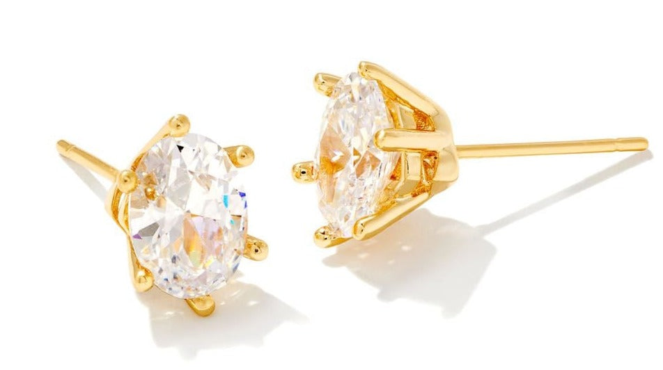 Kendra Scott Cailin Crystal Stud Earrings In Gold Metal White Cz.