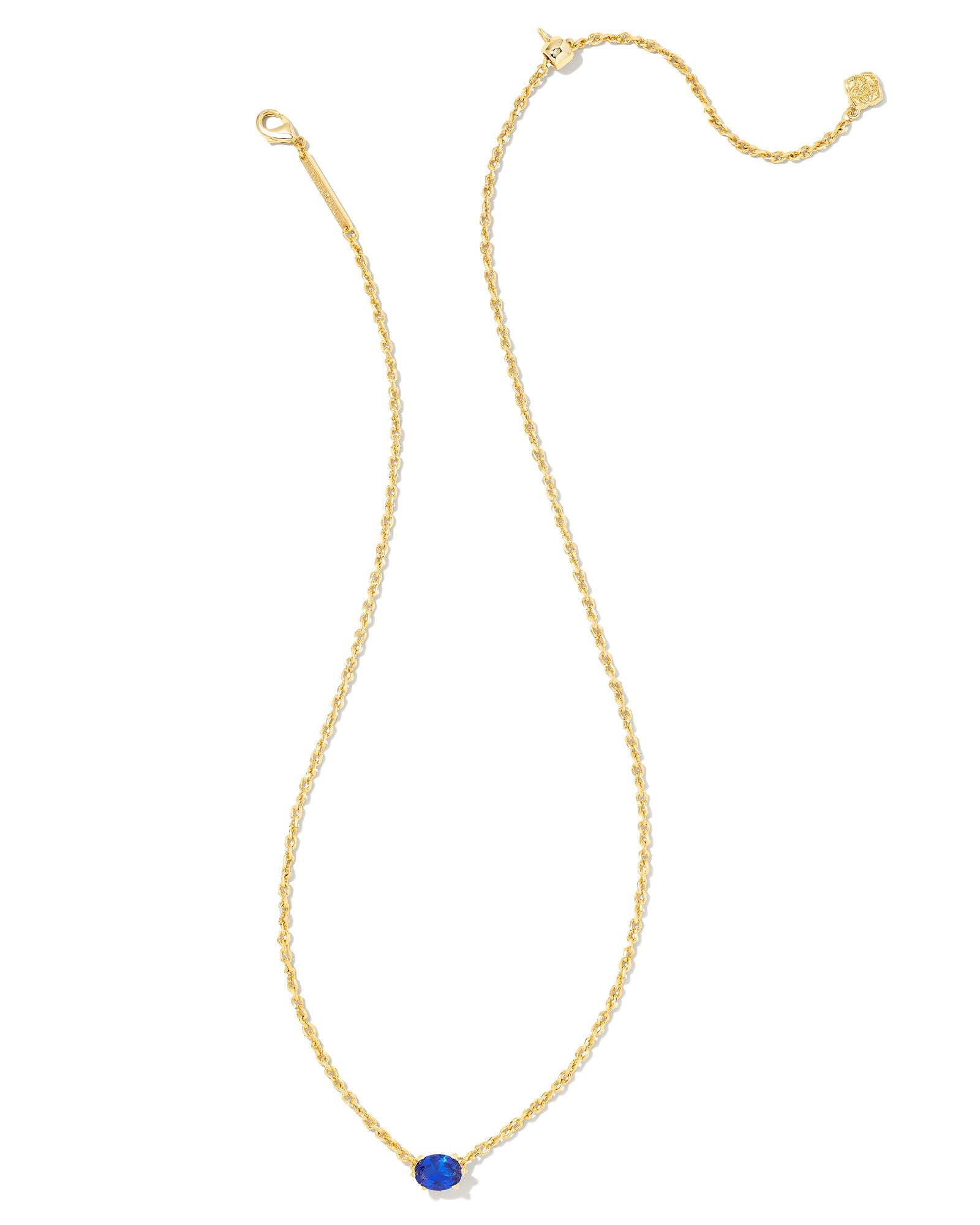 Cailin Crystal Pendant Necklace In Gold Blue Crystal.