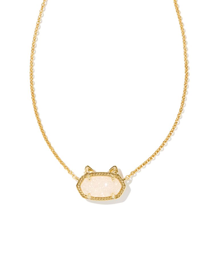 Elisa Cat Pendant Necklace Gold Iridescent Drusy