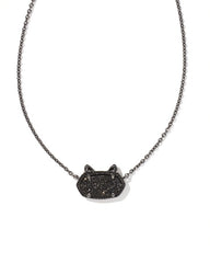 Elisa Cat Pendant Necklace Gunmetal Black Drusy