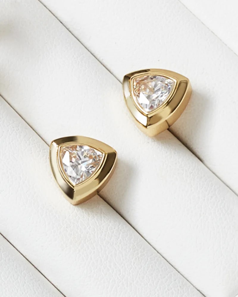 Arden Gold Stud Earrings - White Crystal