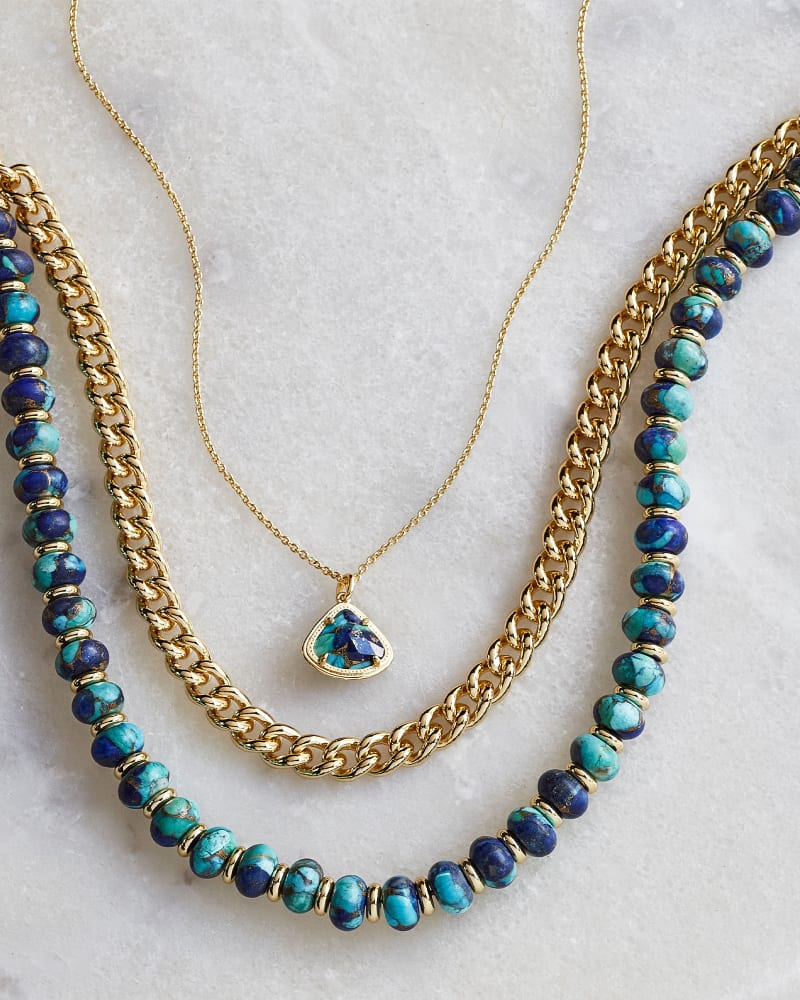 Kendall Pendant  Necklace Gold - Bronze Veined Lapis Turquoise