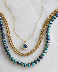 Kendall Pendant  Necklace Gold Bronze Veined Lapis Turquoise 