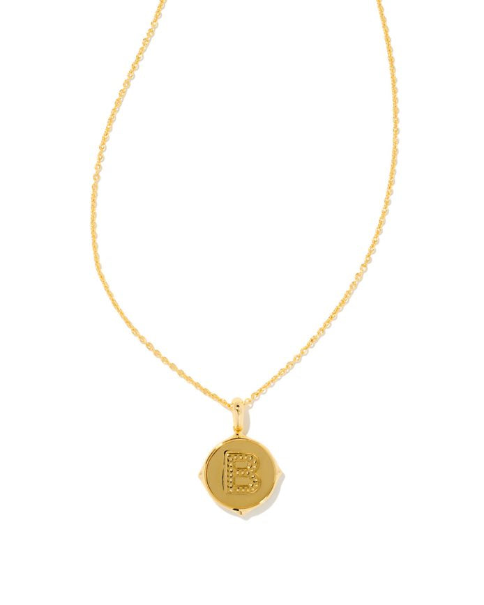 Letter B Disc Pendant Necklace Gold - Iridescent Abalone