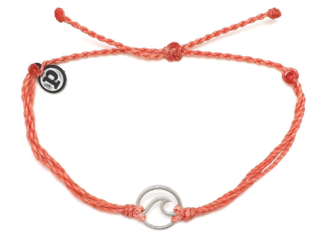 Pura Vida Silver Wave Charm Salmon Bracelet