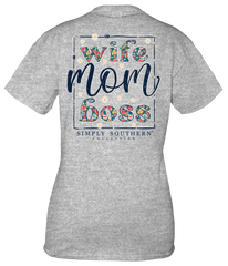 Simply Southern Women's Wife, Mom, Boss Short Sleeve Tee, showing the back of the t-shirt.