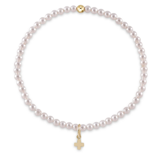 Gemstone Bead Bracelet - Hematite - Signature Cross Small Gold Charm | Enewton® 722