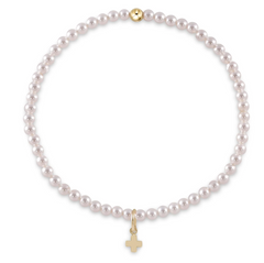Gemstone Bead Bracelet - Hematite - Signature Cross Small Gold Charm | Enewton®