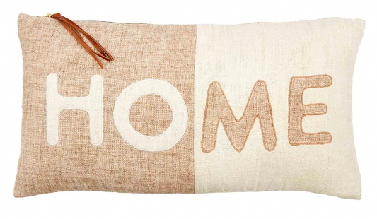Home Leather Pull Pillow - Image 1 - Mud Pie 602