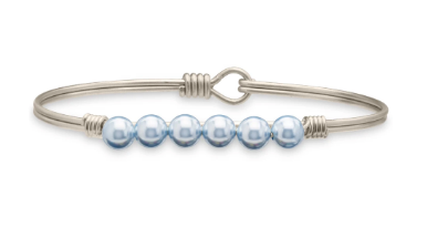 Crystal Pearl Bangle Bracelet Baby Blue Petite 