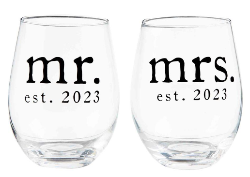 Mud Pie - Mr. & Mrs. Est. 2023 Wine Glass Set