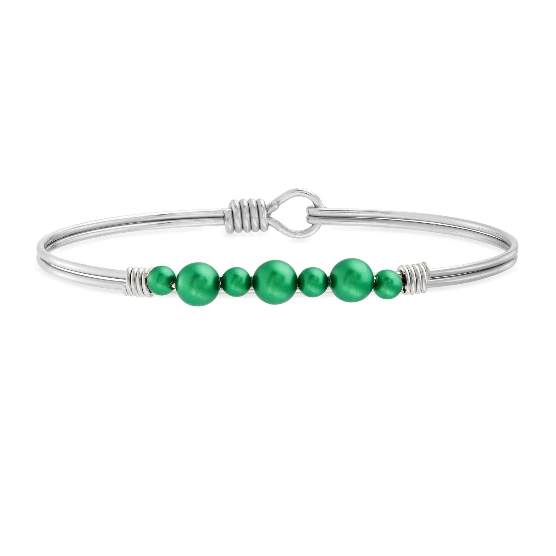 Luca + Danni Crystal Holiday Pearl Bangle Bracelet in Emerald Silver