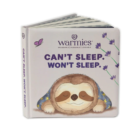 Warmeis® "Can't sleep. Won't sleep" children's book, with a sleeping sloth on the cover. 1080