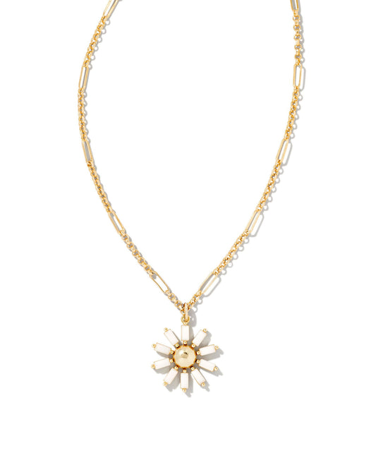 Kendra Scott Madison Daisy Short Pendant Necklace In Gold White Opaque Glass. 1600