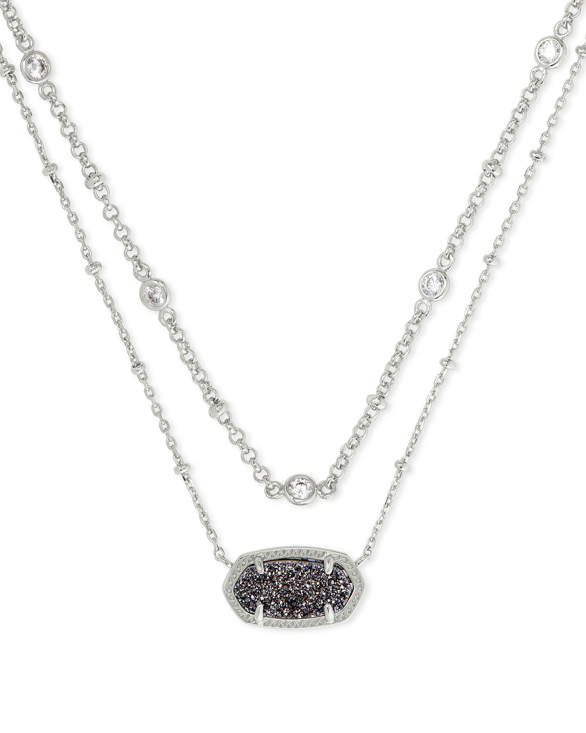 Elisa Rhodium Platinum Drusy Multi Strand Necklace Front View