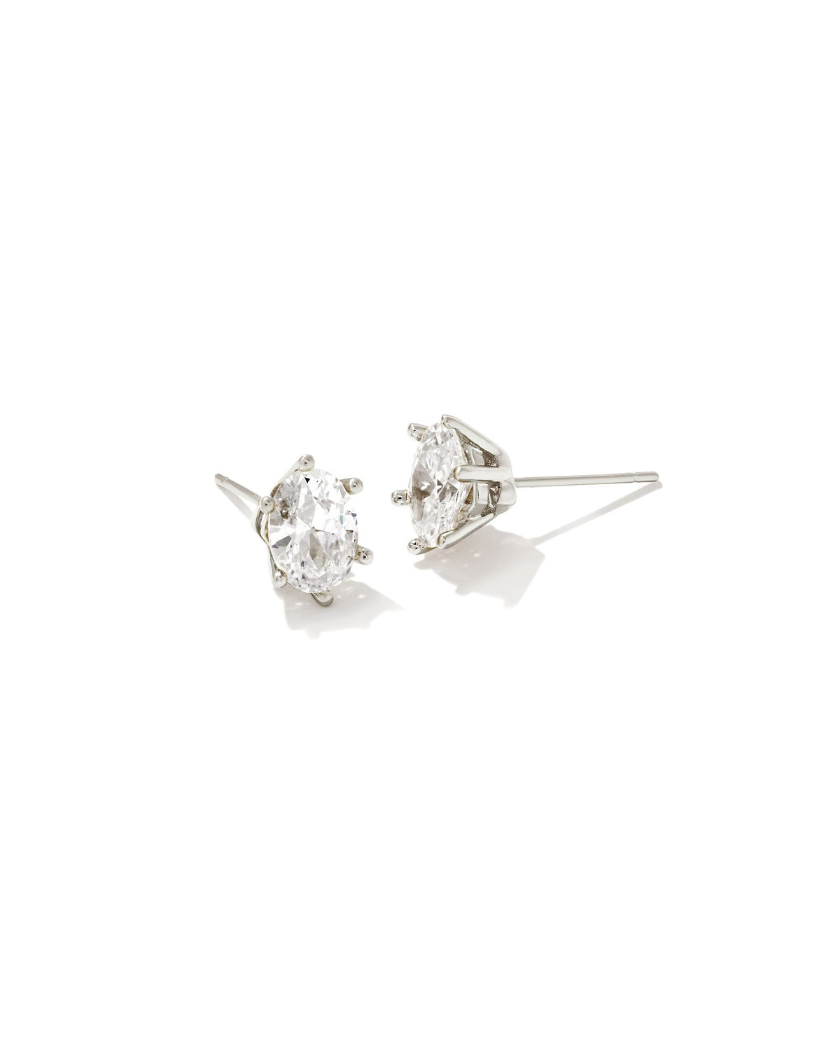 Kendra Scott Cailin Crystal Stud Earrings In Rhodium Metal White Cz.