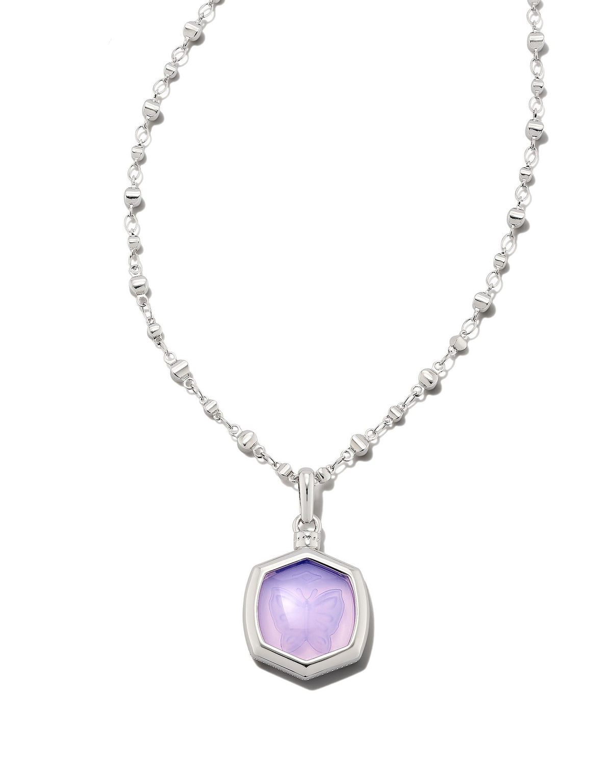 Kendra Scott Davie Intaglio Pendant Necklace In Rhodium Lavender Opalite Butterfly.