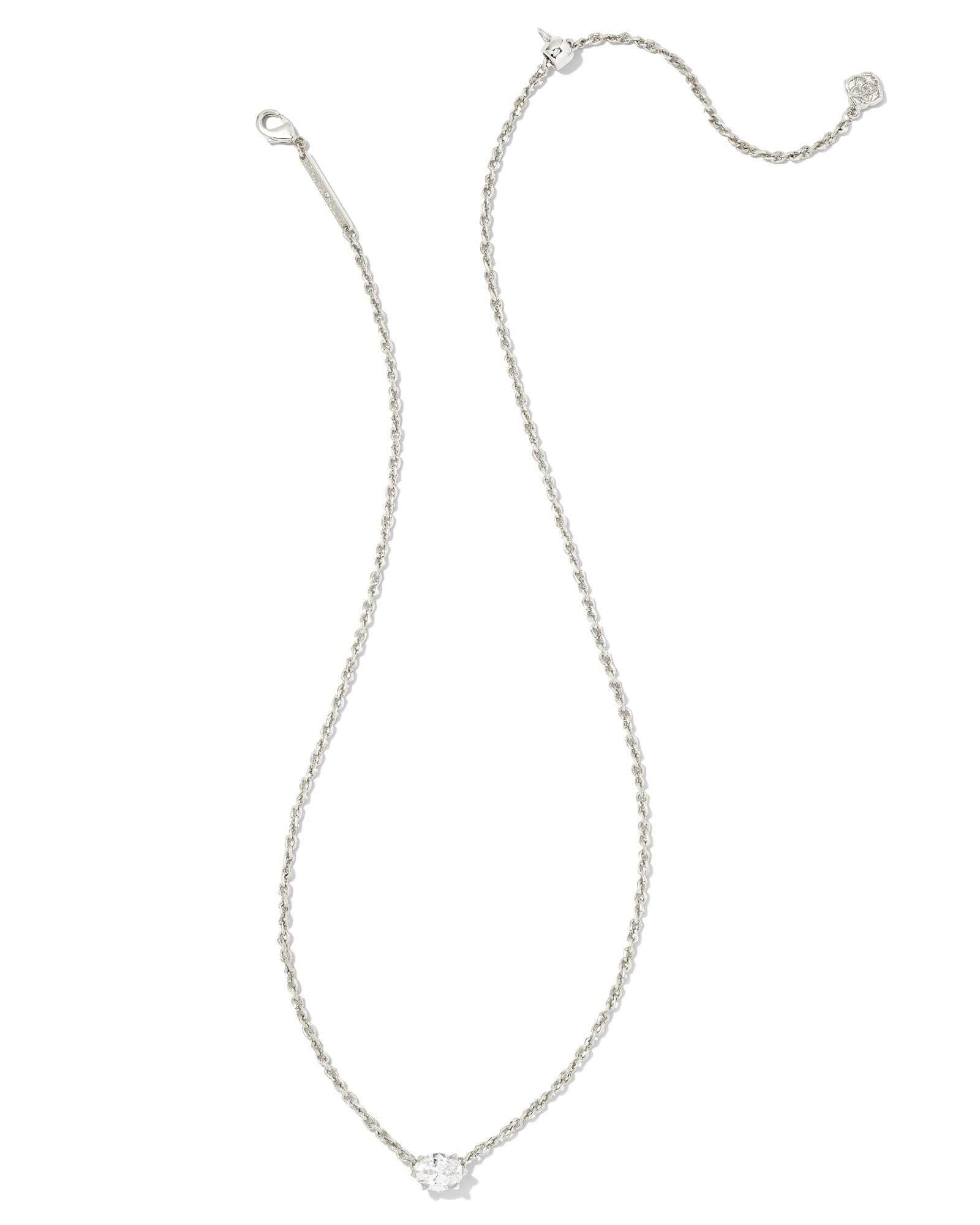 Cailin Crystal Pendant Necklace In Rhodium Metal White.