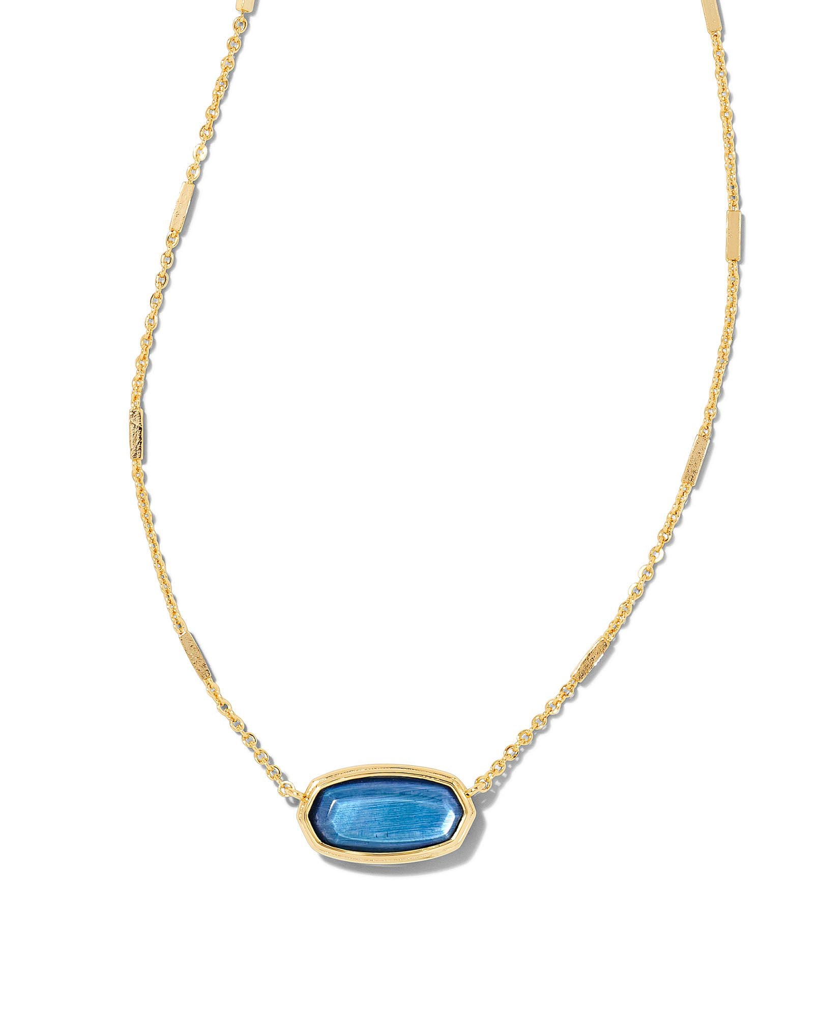 Kendra Scott Framed Elisa Short Pendant Necklace Gold Dark Blue Mother Of Pearl