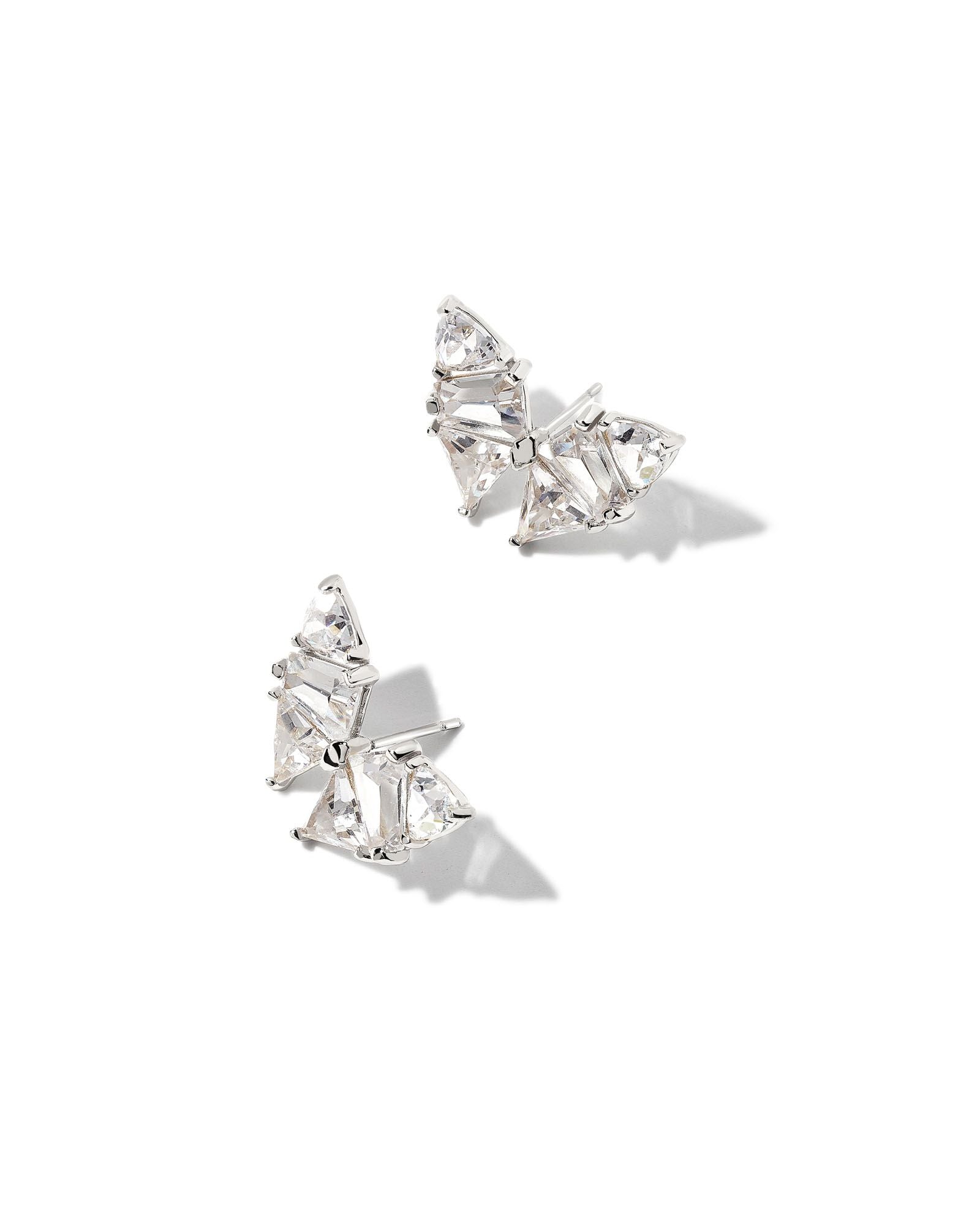 Blair Butterfly Stud Earrings Rhodium - White Crystal