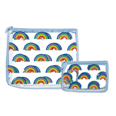 A large and small clear insert bag with a rainbow pattern.